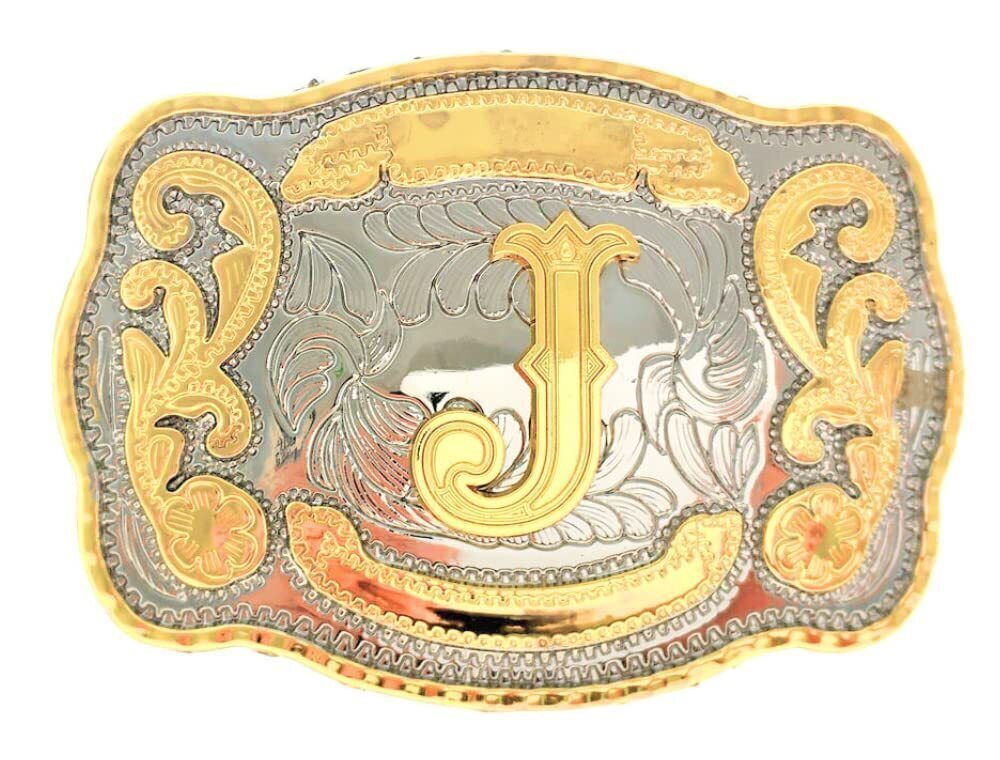 1782 Belt Buckle Initial Letters ABCDMRJ to Z Cowboy Rodeo Small Gold Belt